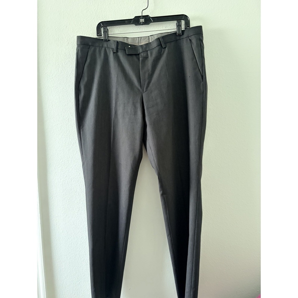 Hugo Boss Dress Pants Mens 38R Shark3 Gray Flat Front Wool Blend Dress Trousers